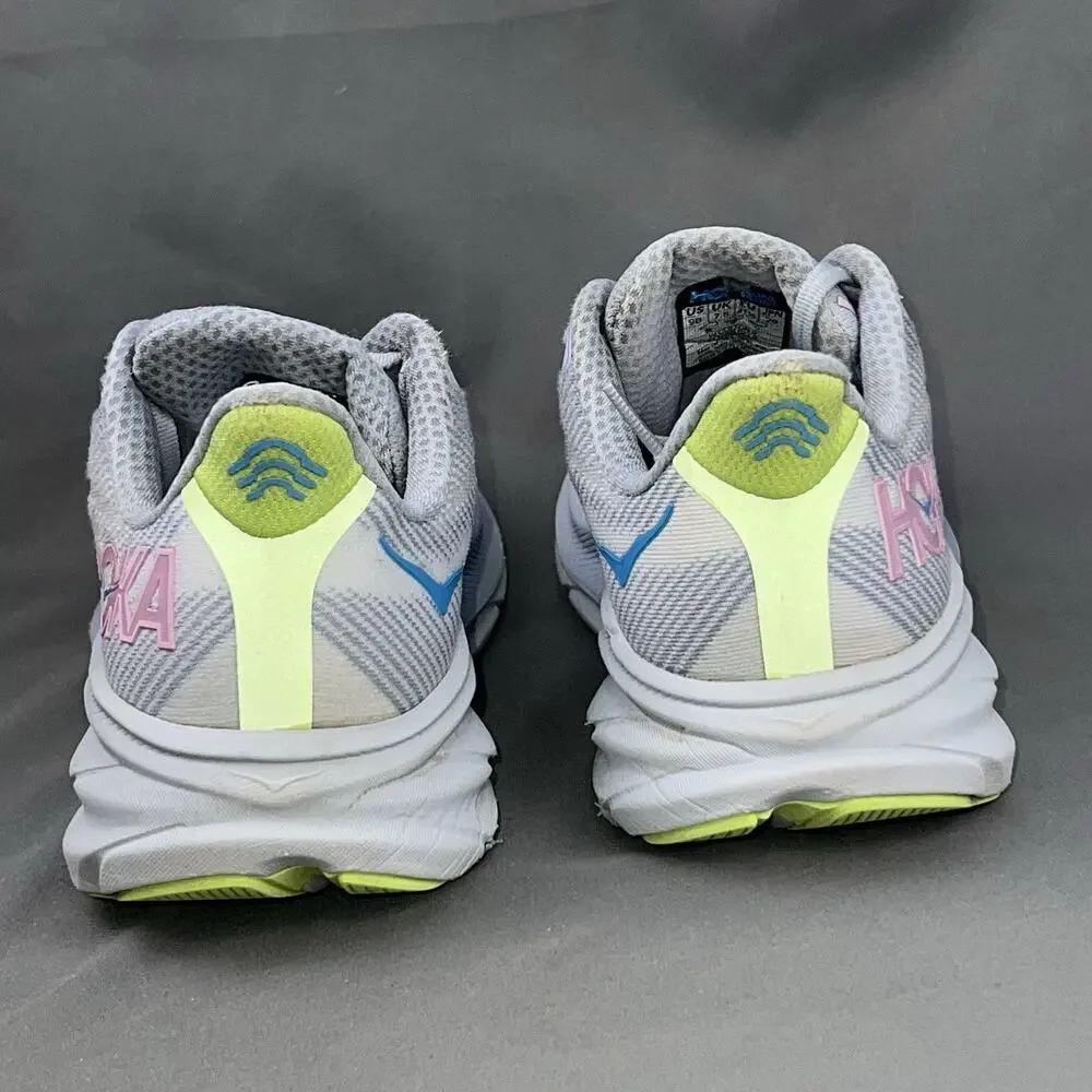 Hoka Clifton 9 Women 9B Gray Pink Blue Running Walking Jogging Shoes 1127896CLLS